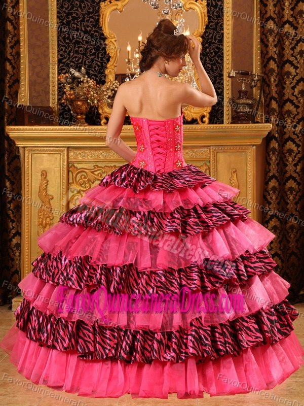 Beautiful Strapless Organza Hot Pink Dress for Quinceaneras with Ruffled Layers
