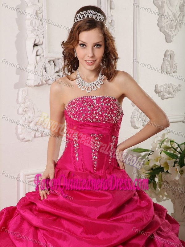 Beaded Red Taffeta Dresses for Quinceanera with Ruffled Layers for Cheap