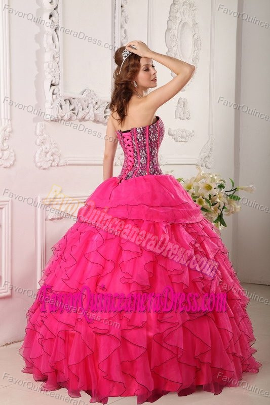 Hot Pink Sweetheart Dresses for Quinceaneras Decorated with Beading on Sale