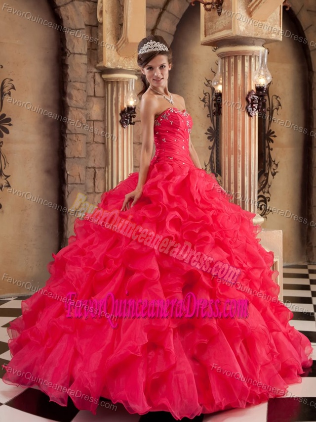 Beaded Sweetheart Organza Dresses for Quinceanera with Ruffled Layers 2013