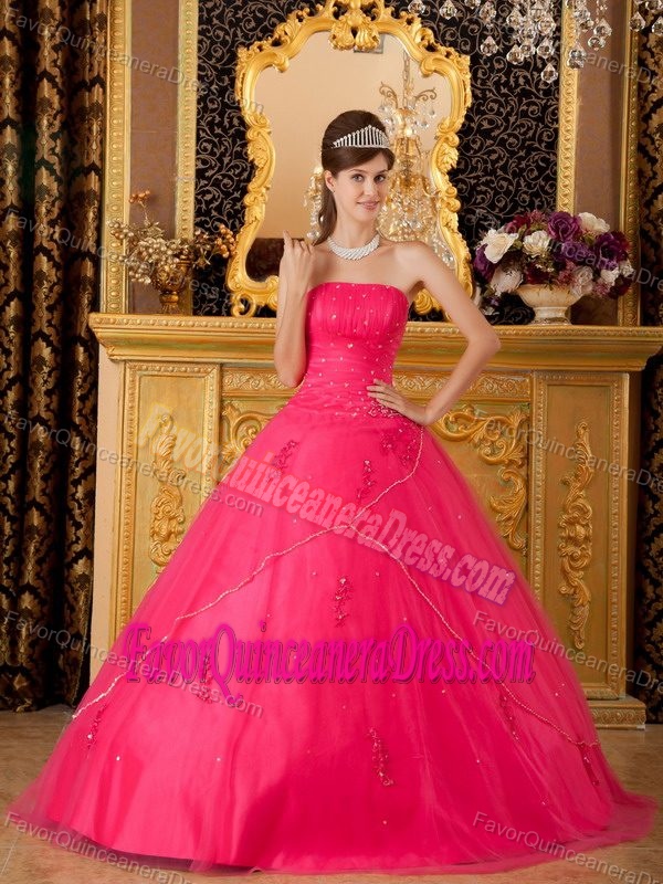 Hot Pink Luxurious A-line Strapless Sweet Sixteen Quinceanera Dresses on Sale