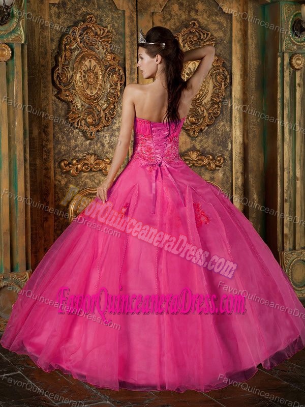 Hot Pink Sweetheart Quinceaneras Dress Embellished with Embroidery on Sale