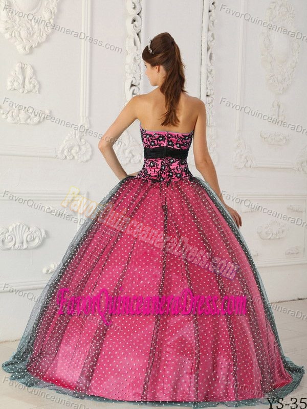 Black and Hot Pink Ball Gown Dresses for Quinceaneras in Taffeta and Tulle