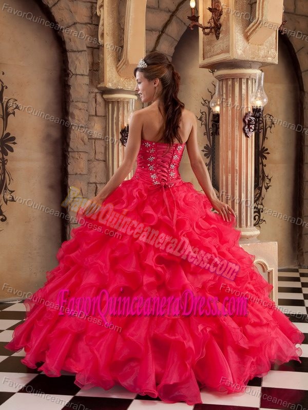 Red Beaded Sweetheart Organza Sweet Sixteen Quinceanera Dresses on Sale