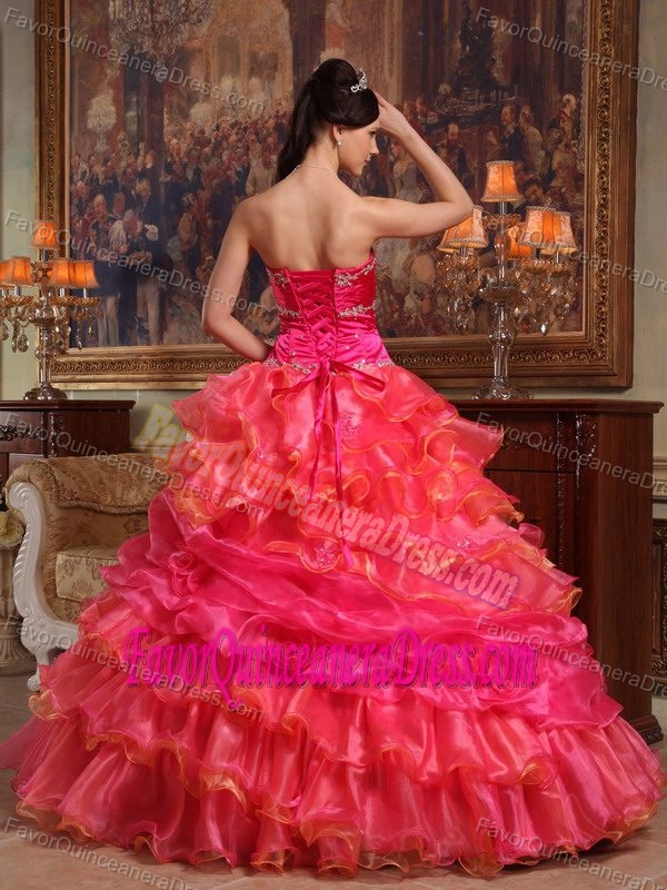 Beaded Sweetheart Hot Pink Ruched 2013 Quinceaneras Dress to Floor Length