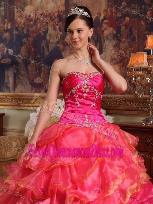 Beaded Sweetheart Hot Pink Ruched 2013 Quinceaneras Dress to Floor Length