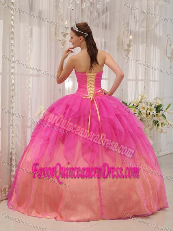 Hot Pink Affordable Dress for Quinceanera Decorated with Handmade Flowers