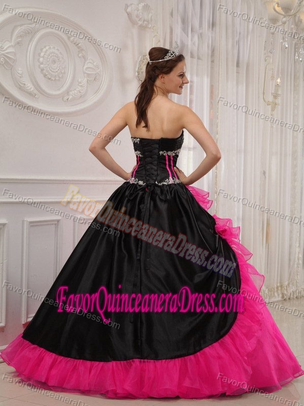 Black and Hot Pink Beaded Ball Gown Quinceanera Gown Dresses with Layers
