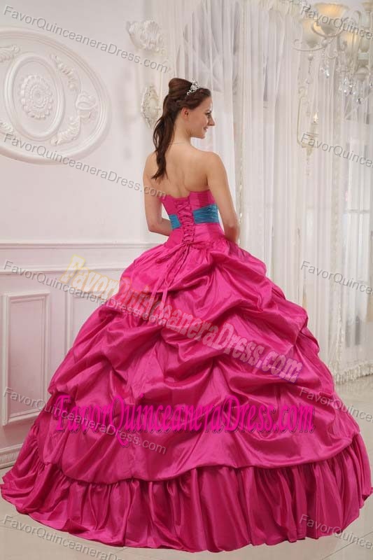 Coral Red and Blue Ball Gown Strapless Floor-length Taffeta Quinceanera Gown