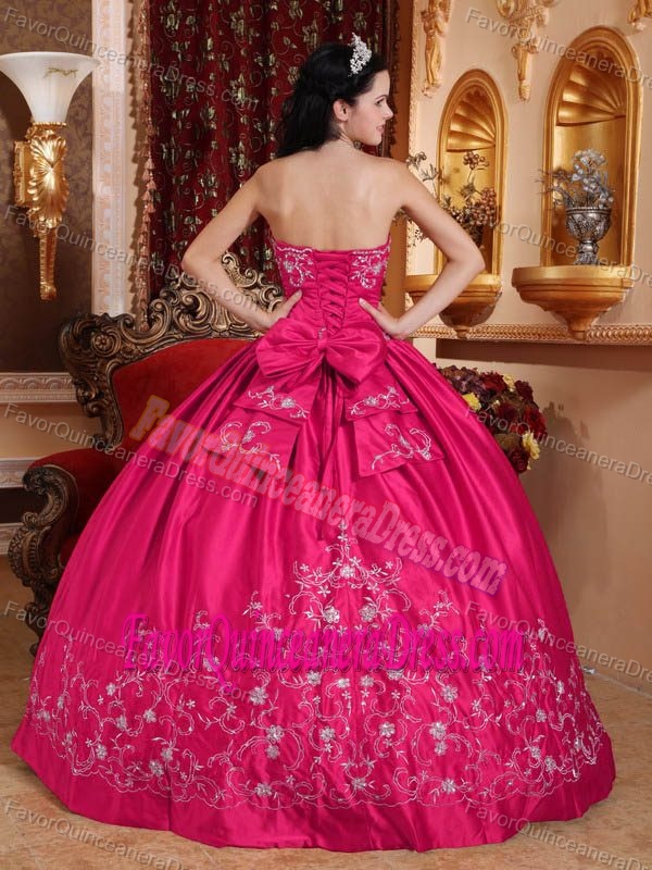 Hot Pink Ball Gown Strapless Floor-length Dress for Quinceanera in Taffeta