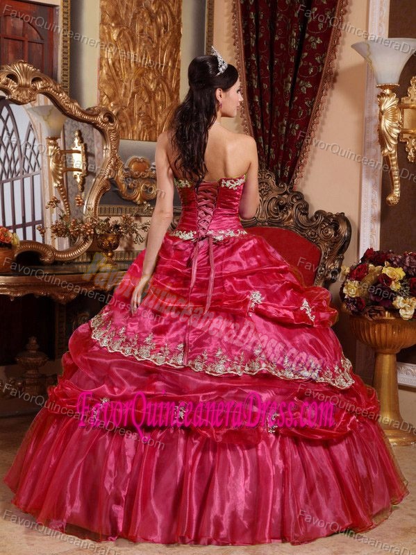 Red Ball Gown Sweet Sixteen Quinceanera Dresses Made in Organza on Sale