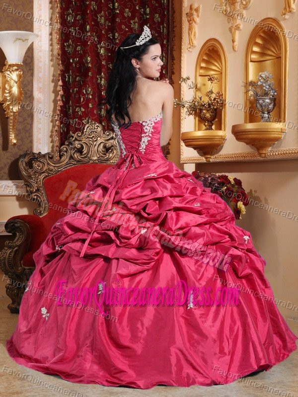 Coral Red Ball Gown Strapless Floor-length Taffeta Sweet Sixteen Dresses