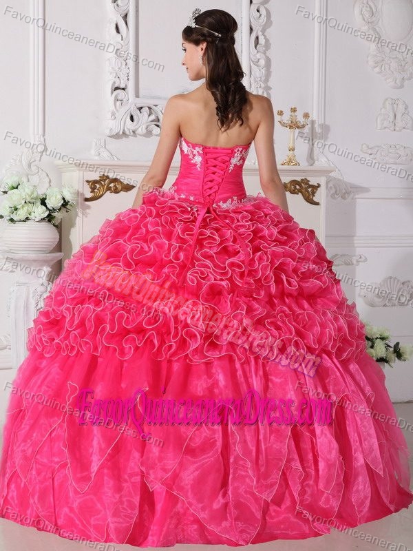 Embroidery with Beaded Strapless Organza for Quinceanera Gowns in Hot Pink