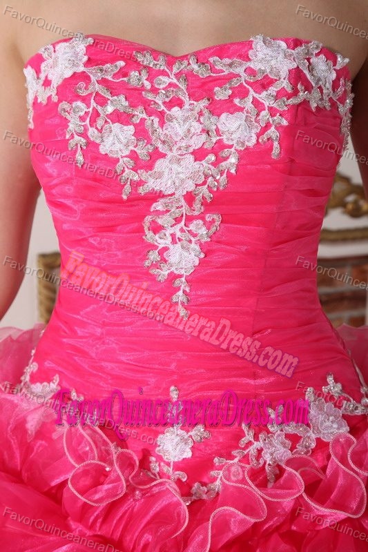 Embroidery with Beaded Strapless Organza for Quinceanera Gowns in Hot Pink
