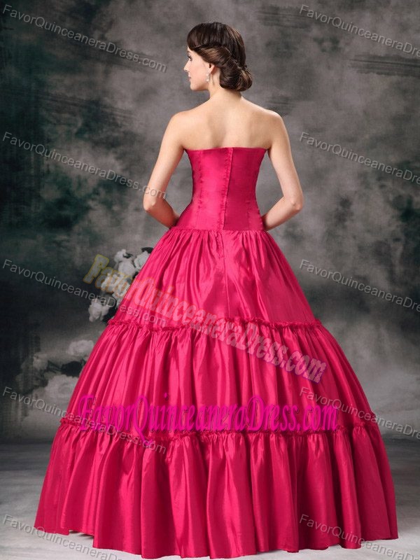 Ball Gown Strapless Floor-length Taffeta Ruched Quinceanera Gowns in Red