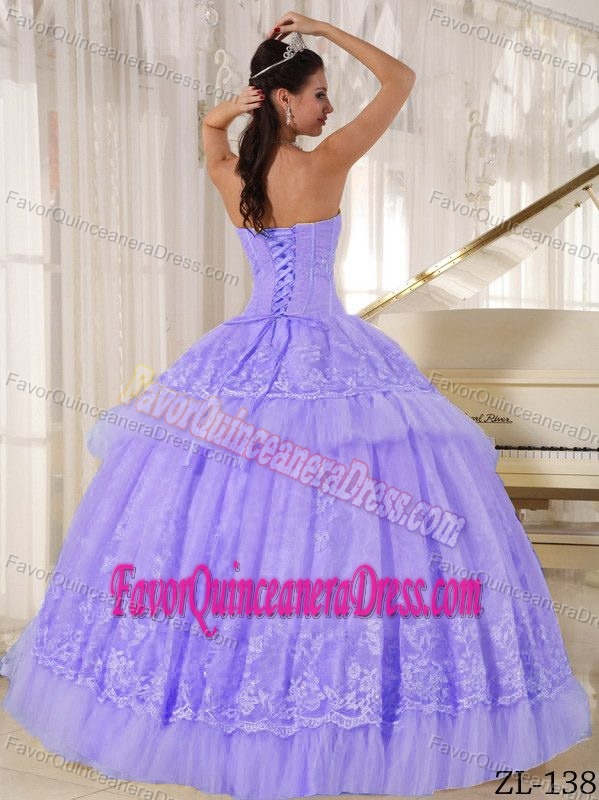 Beautiful Ball Gown Purple Dress for Quince in Organza with Appliques