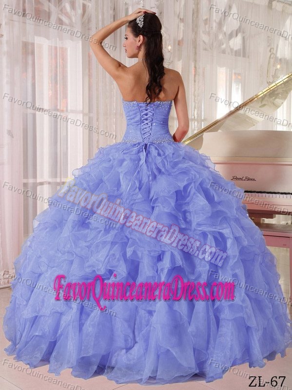 Lilac Organza Ball Gown Ruffled Dresses for Quinceaneras with Beads