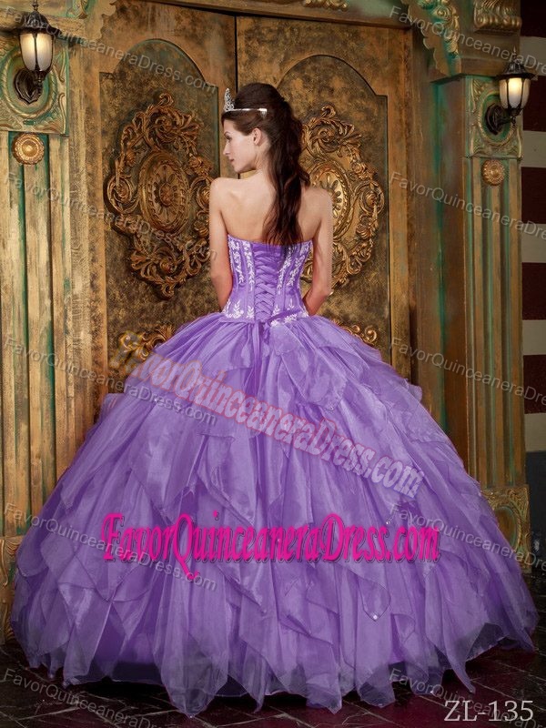 Gorgeous Ruffled Ball Gown Appliqued Organza Sweet 16 Dress in Lavender