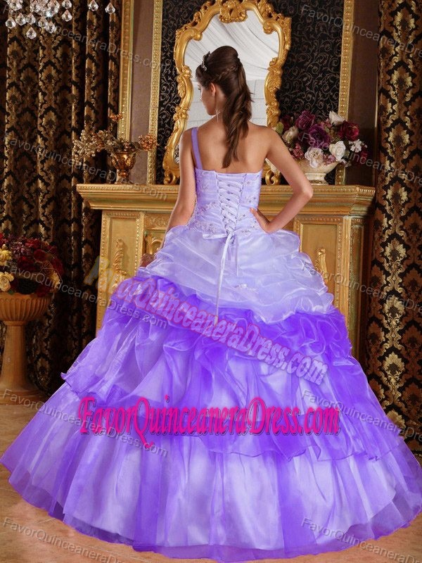 Beaded Ball Gown One Shoulder Dress for Quince in Organza with Applique