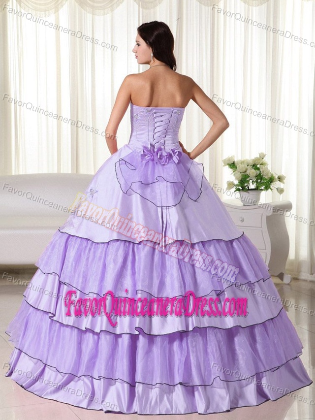 Strapless Ball Gown Lavender Taffeta and Organza Quinceanera Dress with Layers