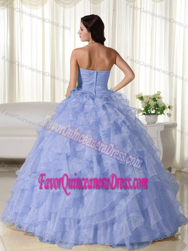 Lilac Sweetheart Ball Gown Ruffled Organza Quinceanera Dresses with Appliques