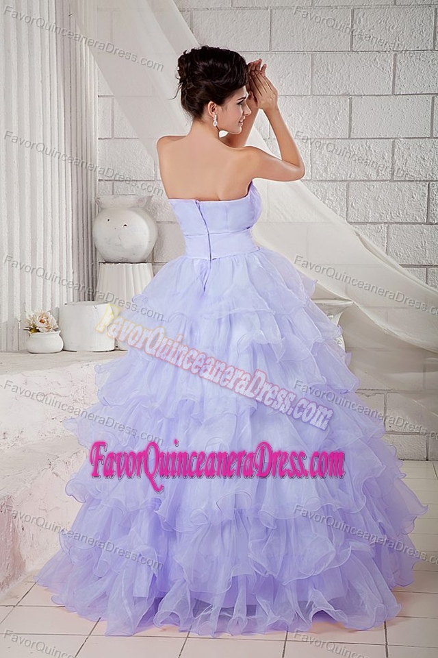 Sweetheart Ball Gown Lilac Organza Quinceanera Dress with Ruffles and Beading