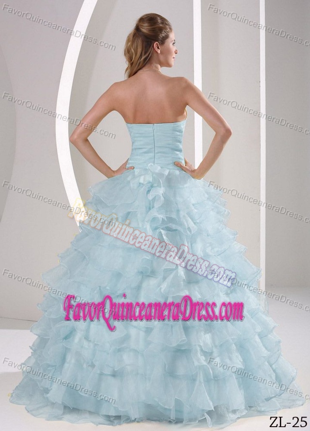 Hot Sale Sweetheart Light Blue Organza Dress for Quinceaneras with Ruffles