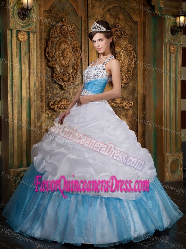 Bottom Price Strapless Organza Quinceanera Dress with Appliques and Bowknot