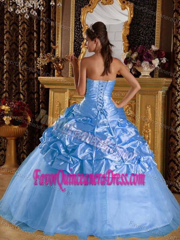 Pretty Ruched and Beaded Quinceanera Dress with Pickups in Taffeta and Tulle