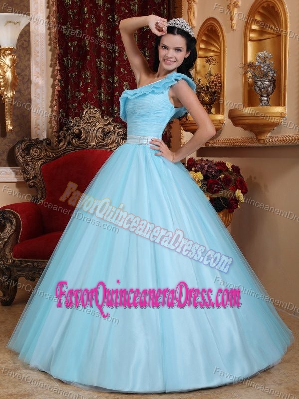 Special A-line Quinceanera Dresses with One Shoulder and Sash in Tulle