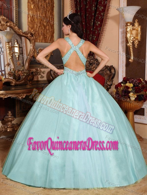 Classy V-neck Sweet 16 Quinceanera Dresses with Beadings and Cross on Back