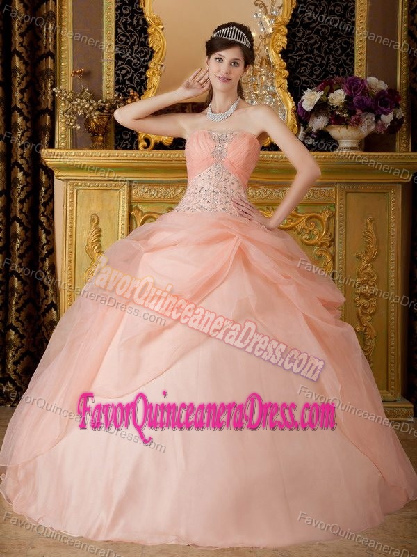Champaign Beaded Strapless Sweet Sixteen Dresses Embellished with Pick-ups