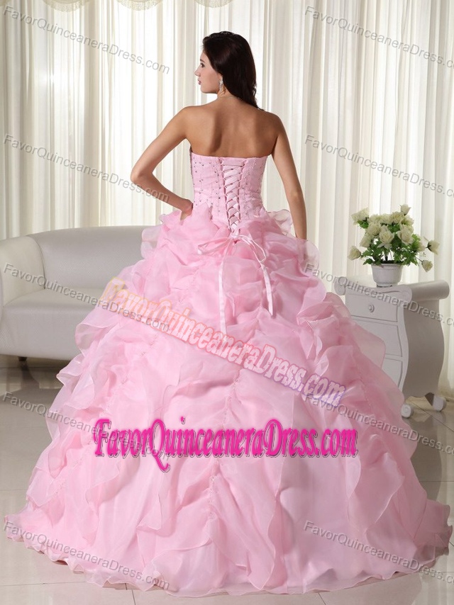 Fashionable Pink Strapless Organza Beading Dress for Quinceanera for Cheap