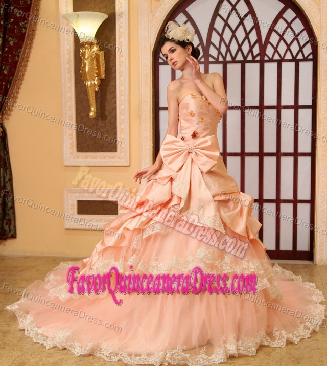 Beautiful Court Train Sweetheart Dress for Quinceaneras Decorated with Bowknot