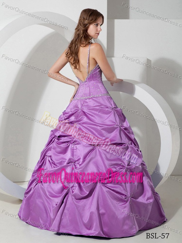 Beaded Spaghetti Straps Floor-length Purple Quinceanera Dresses with Pick-ups