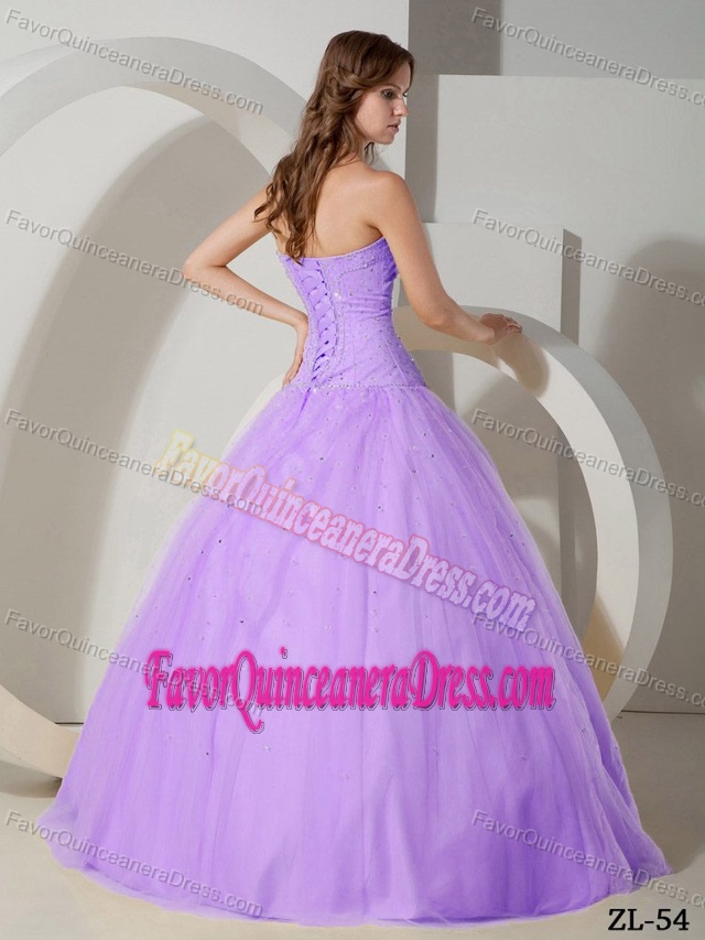 Nice Strapless Purple Floor-length Ball Gown Tulle Sweet 16 Dress with Beading
