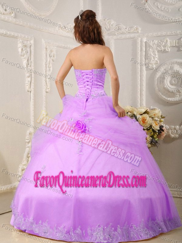 Perfect Tulle Taffeta Appliqued Lavender Quinceanera Gowns with Flowers