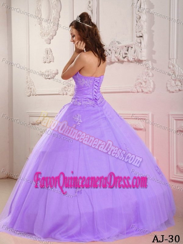 Latest Tulle Taffeta Lilac Ball Gown Quinceanera Dress with Embroidery
