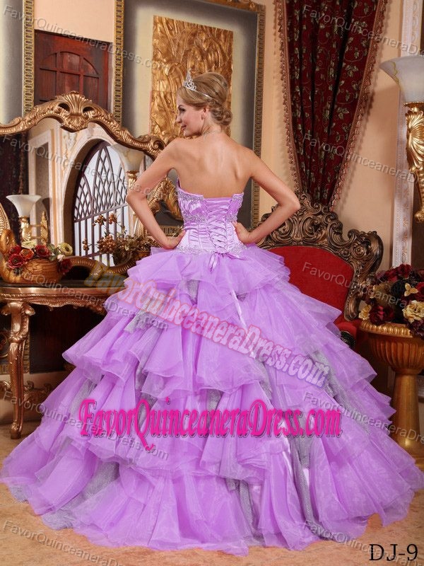 Best Seller Corset Back Organza Taffeta Ruffled Sweet 15 Dress in Lavender