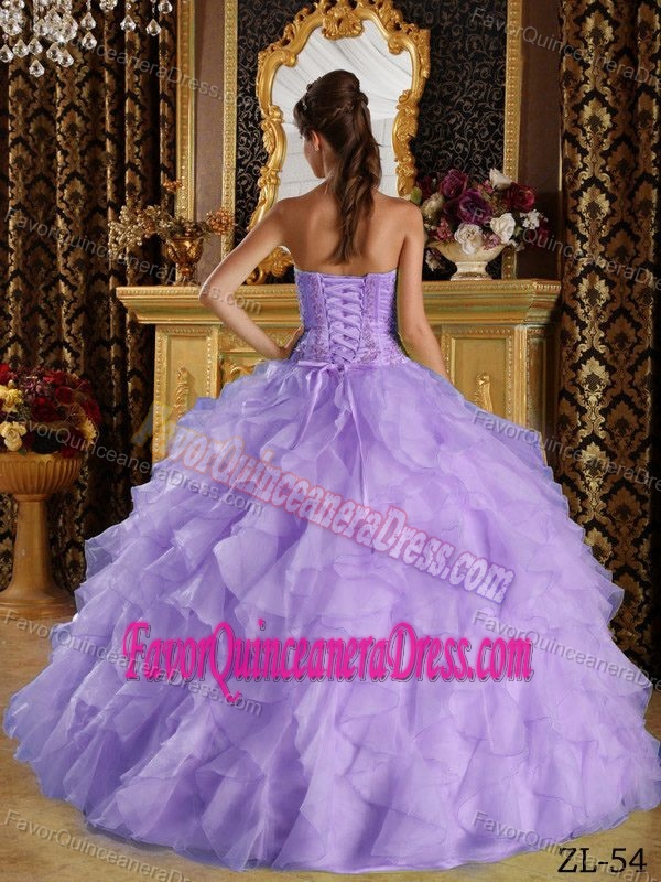 Exclusive Ruffled Organza Lilac Ball Gown Sweet 15 Dress with Embroidery