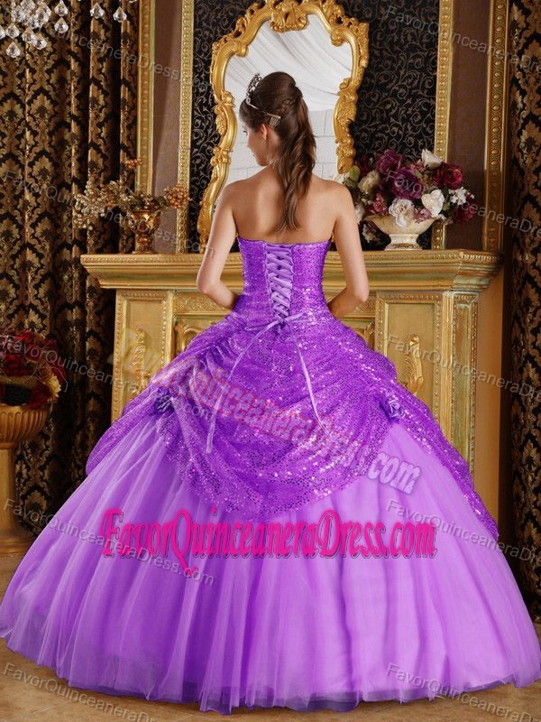 Trendy Sequin Tulle Ball Gown Dresses for Quinceanera in Light Purple