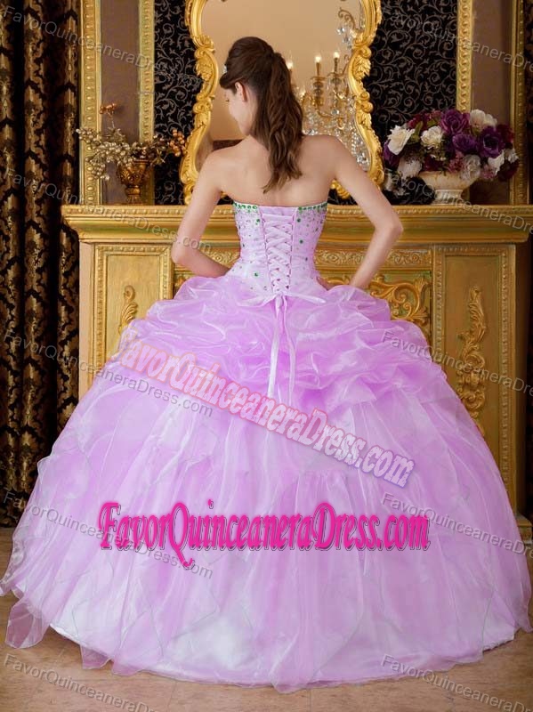 Good Quality Organza Floor-length Beaded Quinceanera Dress in Lavender