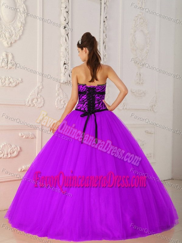 Stylish Beaded Purple Sweet 15 Dresses in Tulle Taffeta with Zebra Print