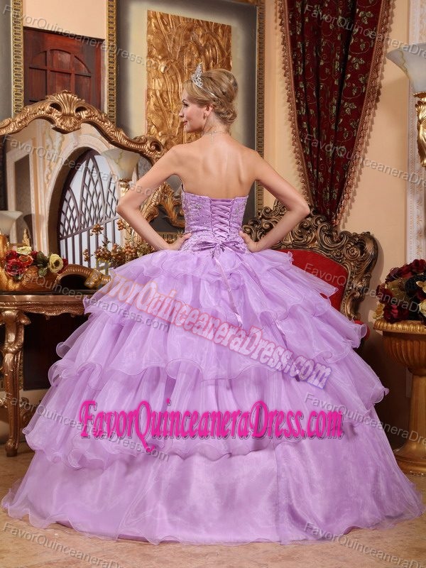 Fabulous Beaded Tiered Organza Lavender Quinceanera Dress Ball Gown