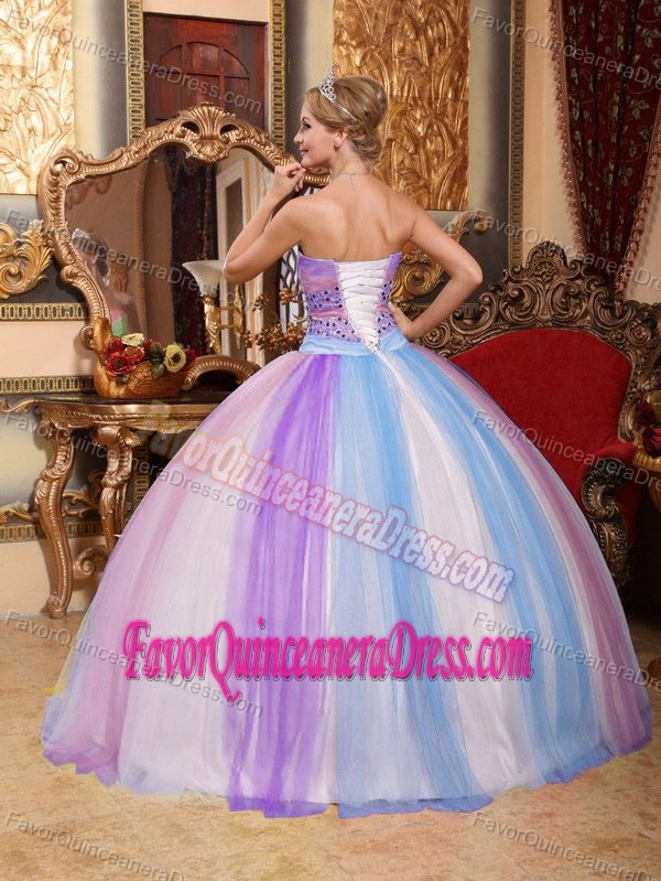 Good Quality Colorful Tulle Taffeta Ball Gown Quinces Dresses with Beading