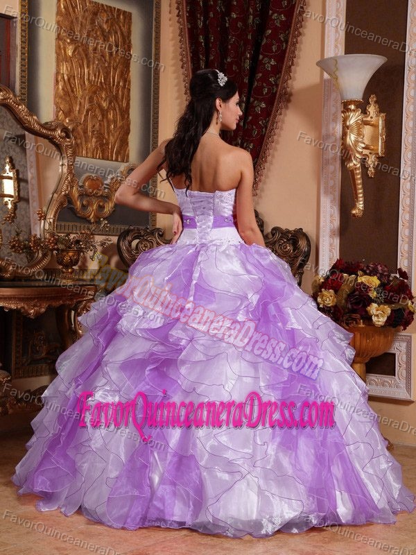 Clearance Organza Ruffled Lavender and White Quinceanera Gown Online