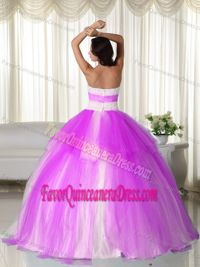 Pretty White and Fuchsia Quinceanera Gown Dress with Appliques in Tulle