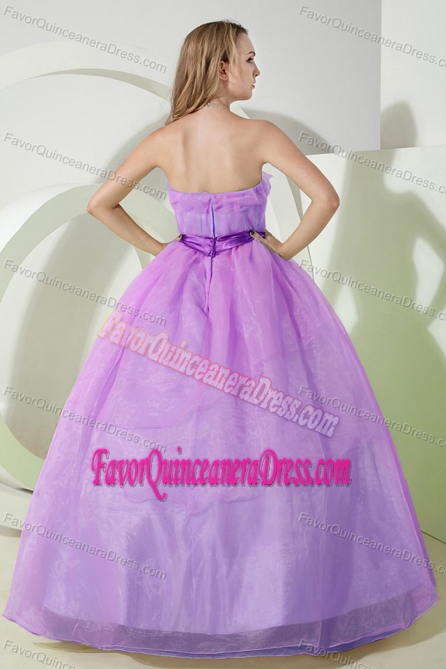 New Style Strapless Purple Full-length Quinceanera Gown Dress in Organza