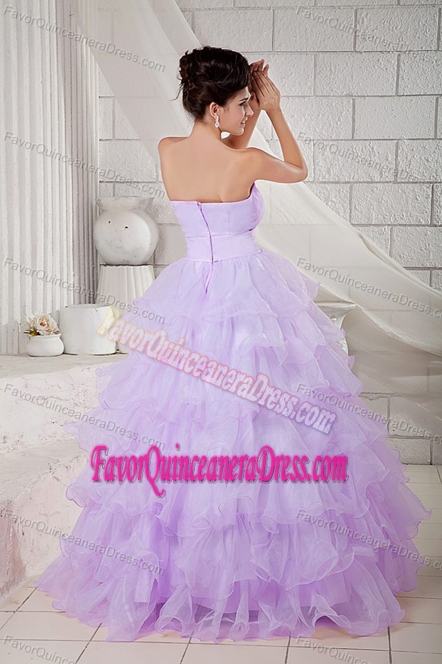 Wholesale Lilac Organza Sweetheart Quinceanera Gown Dress with Ruffles