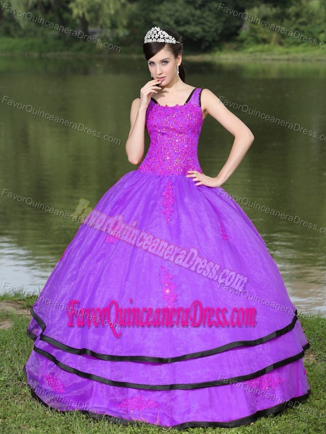 Modest Long Sleeves Purple Quinceanera Gown with Appliques in Organza